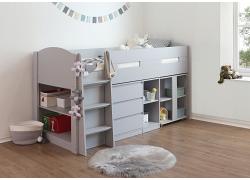 Grey Billy Kids Mid Sleeper,Wood Bunk Bed Frame,Desk,Drawers,Shelf Storage 2